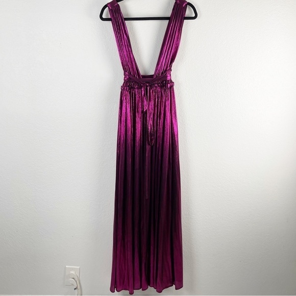 Bronx and Banco Goddess Metallic Maxi Dress Fuchsia Pink XL Formal Evening - Picture 5 of 9